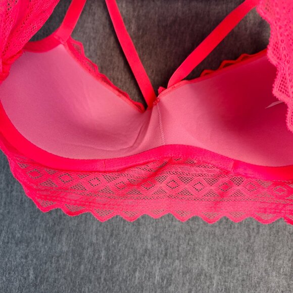 VS PINK Women M Lace Bralette Bright Pink - Picture 7 of 13